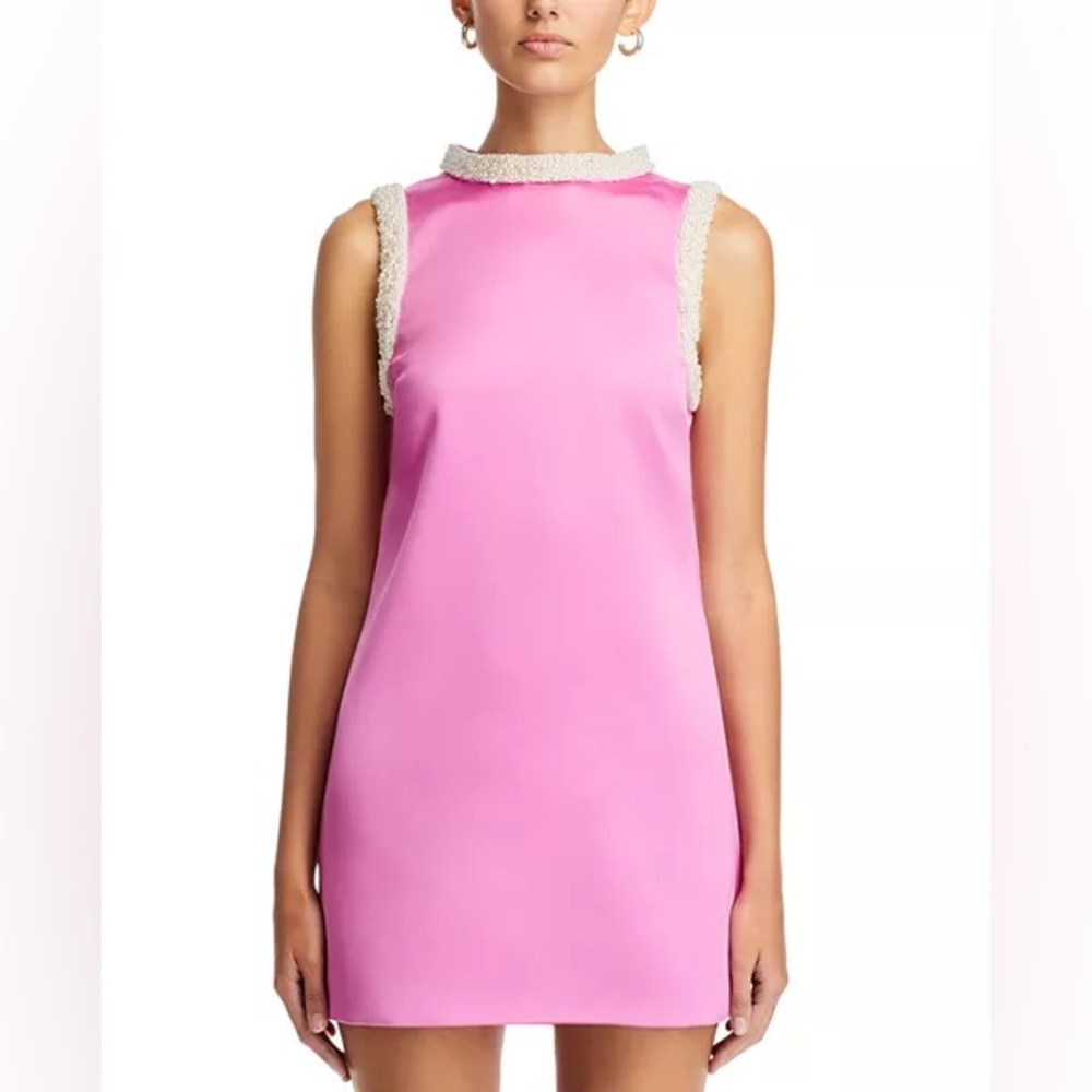NWT Self-Portrait Pearl Trim Satin Mini Dress Sz US 2 - Picture 2 of 9